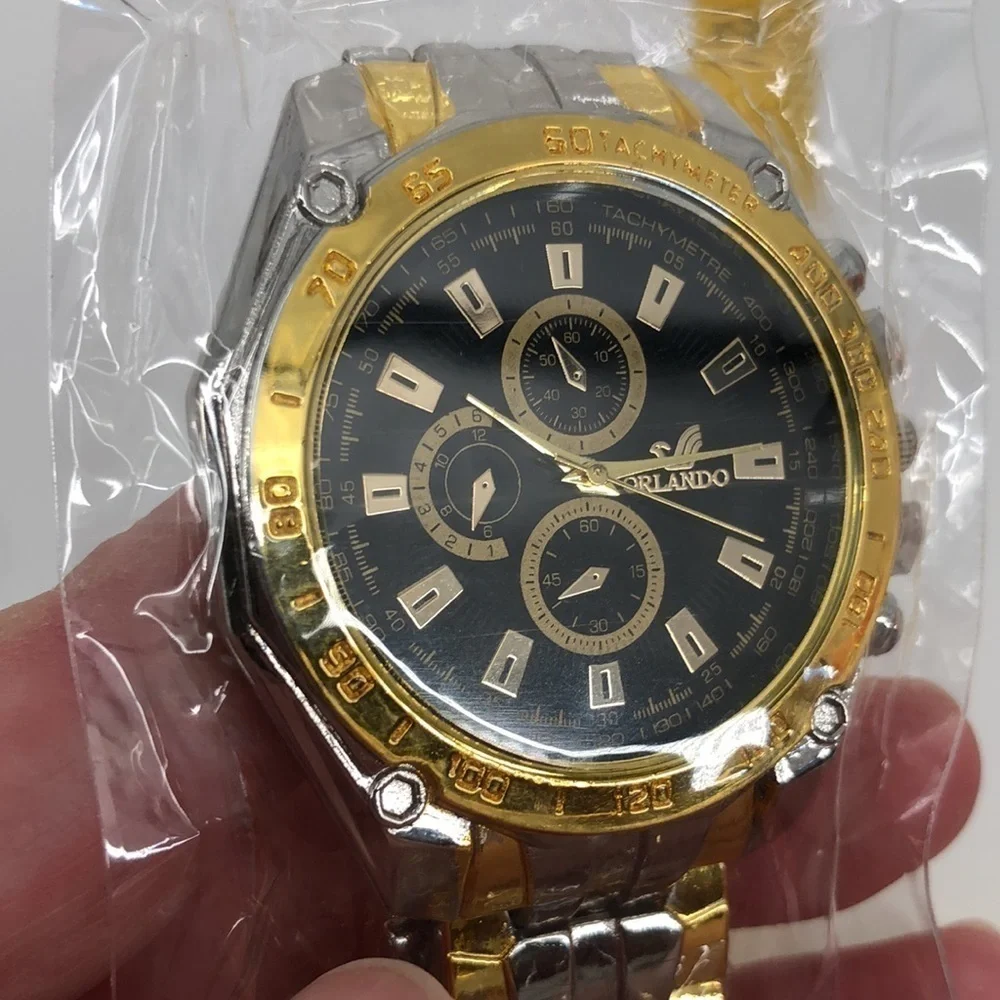 Mens Casual Quartz Watch Gold and Silver Tone Wrist Band